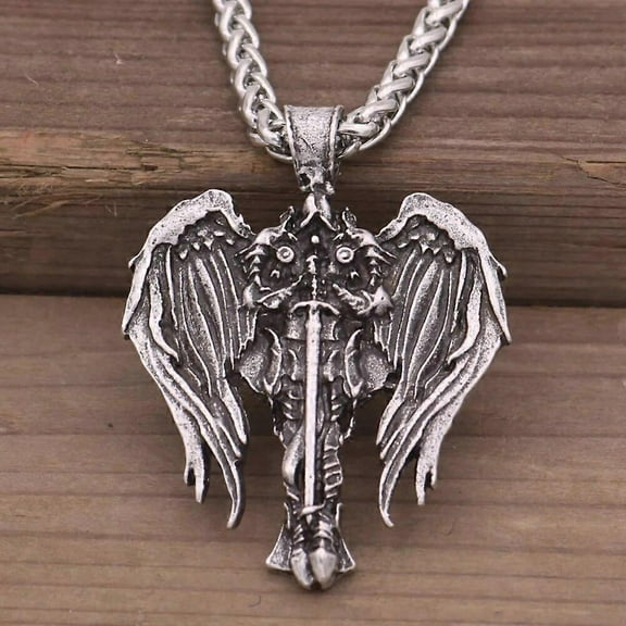Antiquing Cross Wings Pendant Talisman Viking Men Neckalce Archangel StMichael Protect Pendant Angel Wings Jewelry