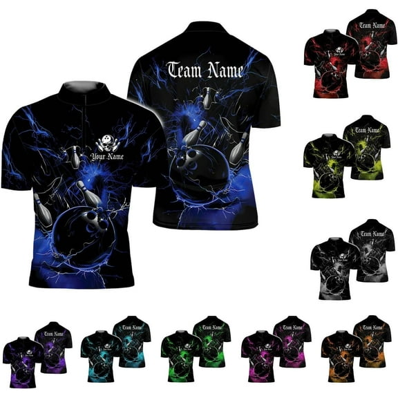 Personalized Bowling Jersey 3D, Bowling Shirts for Team, Bowling Shirt Unisex for Men Women, Bowling Polo Shirts (Blue, S)