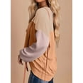 thumbnail image 2 of Womens Fashion Color Block Long Sleeve Crewneck Knitted Casual Loose Pullover Shirts Tops Light Khaki XXL, 2 of 4