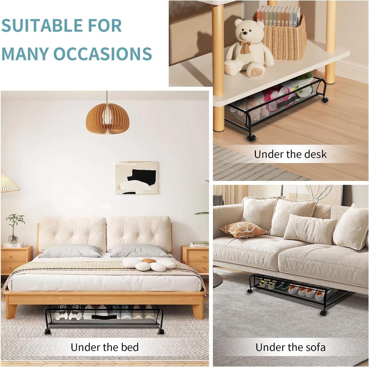 XZKING Under Bed Shoe Storage with Wheels 2 Pack Rolling Under Bed Storage Containers for Shoes Metal Shoe Rack Organizer Bedroom