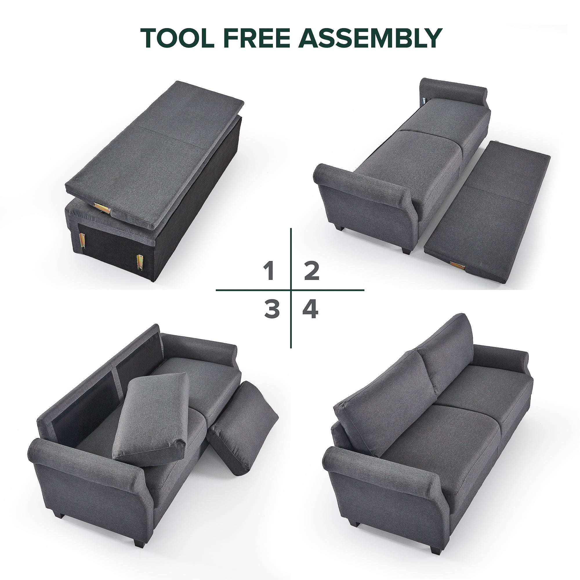Zinus Josh Upholstered Sofa Couch, Dark Grey