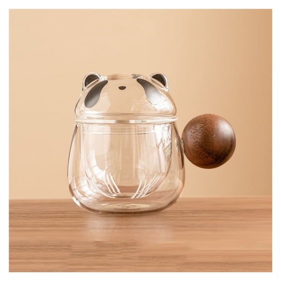 350ML Panda Glass Teacup with Infuser and Lid, Borosilicate Glass Infusion Mug for Blooming Tea