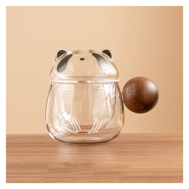 Taza de té de cristal Panda de 350ML con infusor y tapa, taza de infusión de vidrio de borosilicato for té floreciente