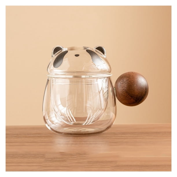 Taza de té de cristal Panda de 350ML con infusor y tapa, taza de infusión de vidrio de borosilicato for té floreciente