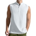 thumbnail image 1 of Camiseta de tirantes de cuello redondo de verano para hombre, semiabierta, sin mangas, informal, de color liso, sin mangas, con solapa y cuello de jardín., 1 of 8