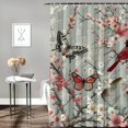 thumbnail image 2 of WERPE Chic Modern Bathroom Decor Cardinals Birds Cherry Flowers Waterproof Shower Curtain Multiple Sizes White, 2 of 7