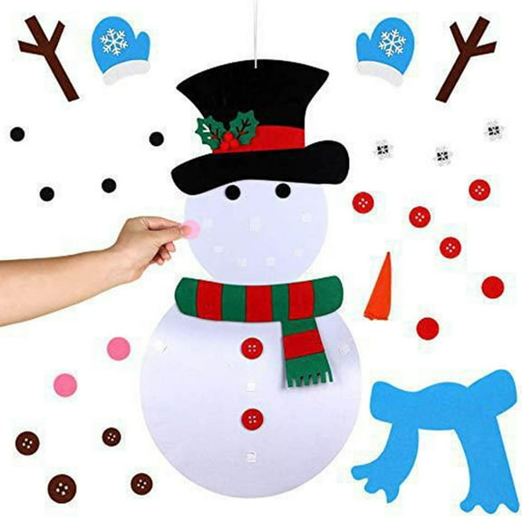 DIY Christmas Snowman Felting Kit with Ornaments - 3ft Tall Holiday Wall Decor for Kids, Xmas Party Games, Home Decoration (Snowflake, Hat, Scarves, Nose, Holly) - Safe & Sturdy 3mm Felt