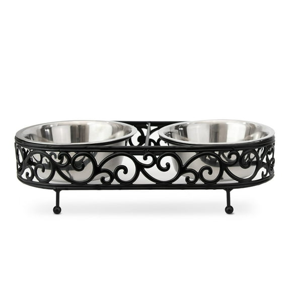 Barkley & Evans Elevated Double Pet Feeder, Removable Stainless Steel Bowls on Metal Stand, Raised Feeding Station for Pets, Dogs & Cats, Wet or Dry Food and Water - 1 Quart Bowls 32 fl. oz