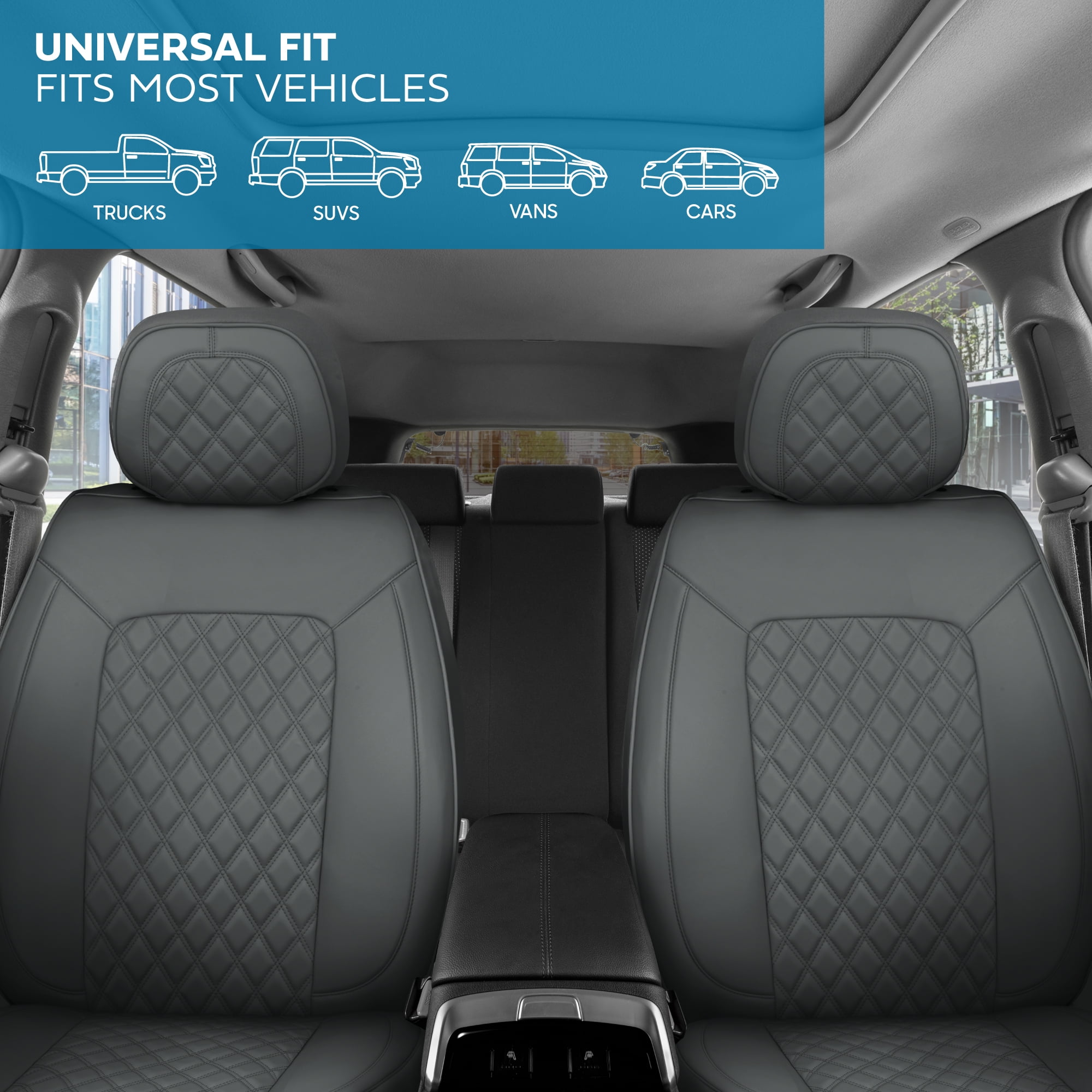 MotorBox Prestige Edition Napa Leather Seat Covers Full Set - Gray Car Seat Covers Front Seats and Back Car Seat Protector, Waterproof and Universal Fit for Most Small to Medium Autos, Trucks & SUVs