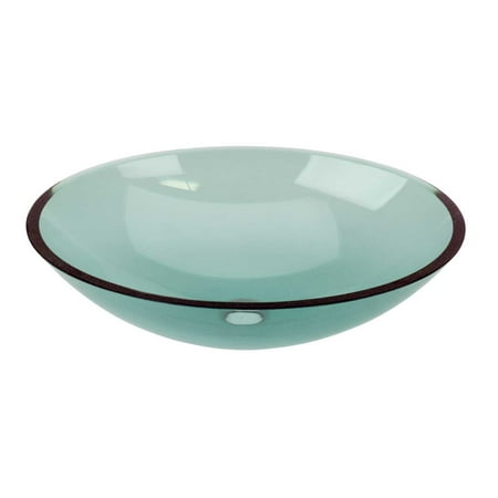 Round Above Counter Bath Sink - Green Oval Tempered Glass Above Counter Vessel Sink with Drain