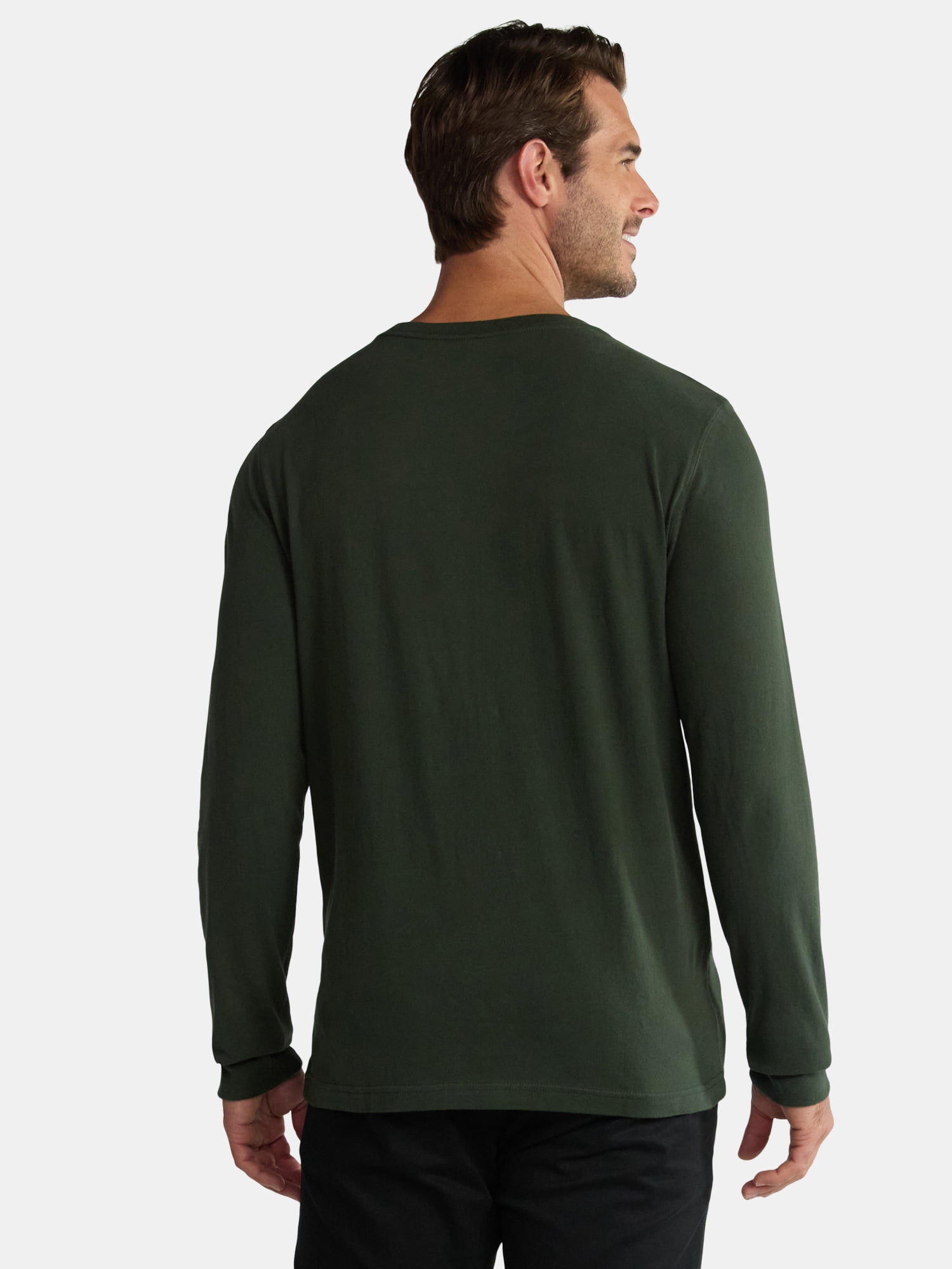 George Men's & Big Men's Relaxed Fit Cotton Crewneck T-Shirt with Long Sleeves, Size XS-3XL