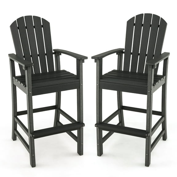 Gymax 2PCS HDPE Bar Height Stool Tall Chair Armrest Footrest All Weather Outdoor Patio
