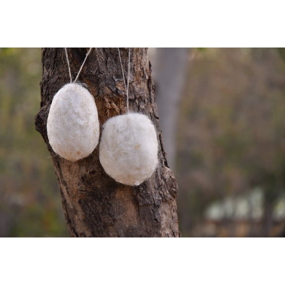 De Kulture Works Premium Wool Felt Hanging Egg Ornament Set of 2 White Eco Friendly Needle Felted Stuffed Ornament