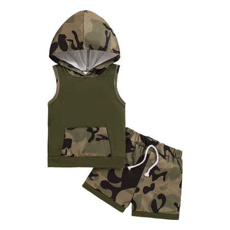 GXWEA 3T Boy Clothes Boys Short Sets Toddler Boy Clothes Summer Outfits Hoodie Sleeveless Tank Tops And Shorts Set With Pockets 2 Piece Clothing Set 6-9 Months