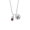 thumbnail image 2 of Delight Jewelry Silvertone 3-D Purple & AB Crystal Owl Silvertone Script Initial Disc - R - Charm Necklace, 20"+3", 2 of 4