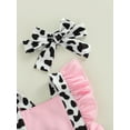 thumbnail image 5 of Bagilaanoe Summer Newborn Baby Girls Romper 6M 12M 18M 24M Infant Cow Print Bow Fly Sleeve Suspender Jumpsuit + Headwear 2pcs Set, 5 of 8