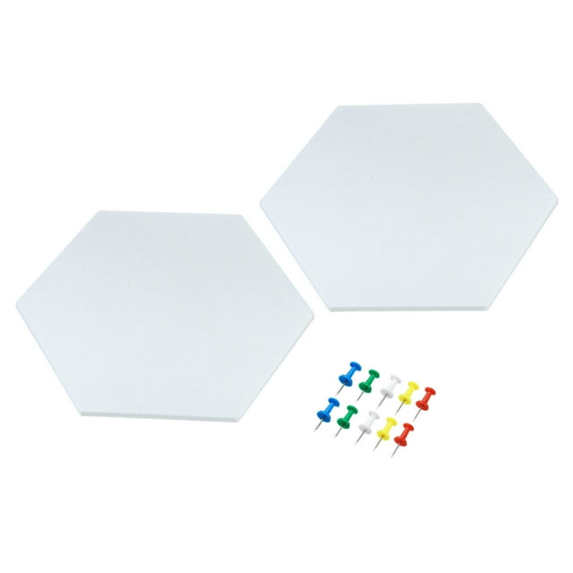 Unique Bargains Tuiles de Panneau d'Affichage Hexagonales Autocollantes en Feutre pour Mur, Épingles Poussoirs, Blanc, Lot de 2