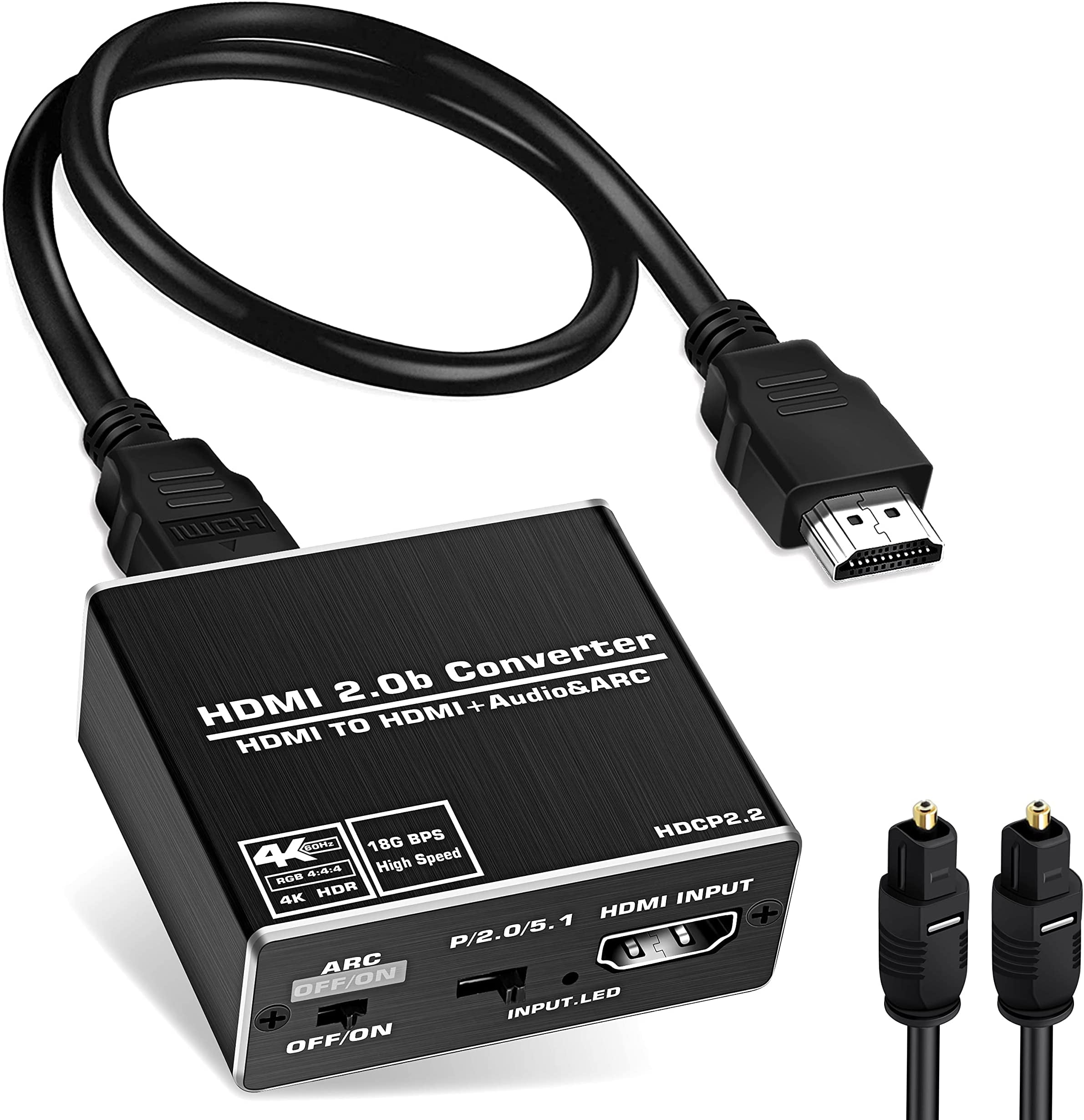 HDR HDMI2.0 4k@60hz Switch 2x1 Audio Extractor arc converter Audio Separator Coaxial Optical Fiber support UHD/HDCP2.2/ARC/ EDID