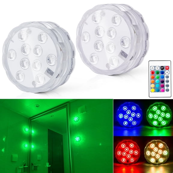 YUNOVA 2 Pack Wireless Bathroom Vanity Lights, Waterproof LED Lights for Shower Spa Bath - Remote Control Multi-Color Changing with 16 Colors, Battery Powered Over Mirror Wall Ceiling Light​