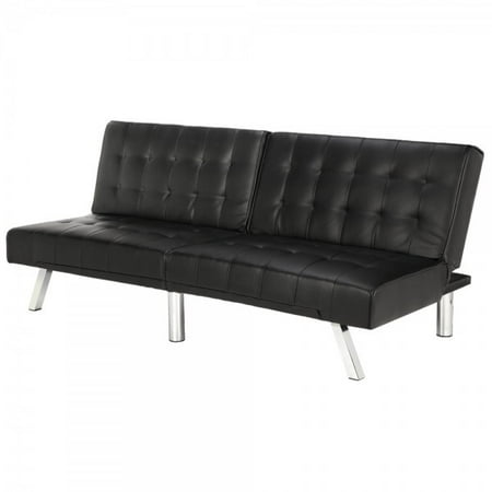 Homegear Faux Leather Split Back Sofa Bed Futon Couch Sleeper Lounge Black