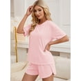 thumbnail image 6 of Mecto Women's Classic Striped Pajama Set Short Sleeve Round Neck Soft Stretchy Breathable Sleepwear with Side Slit Shorts Size XL, 6 of 6