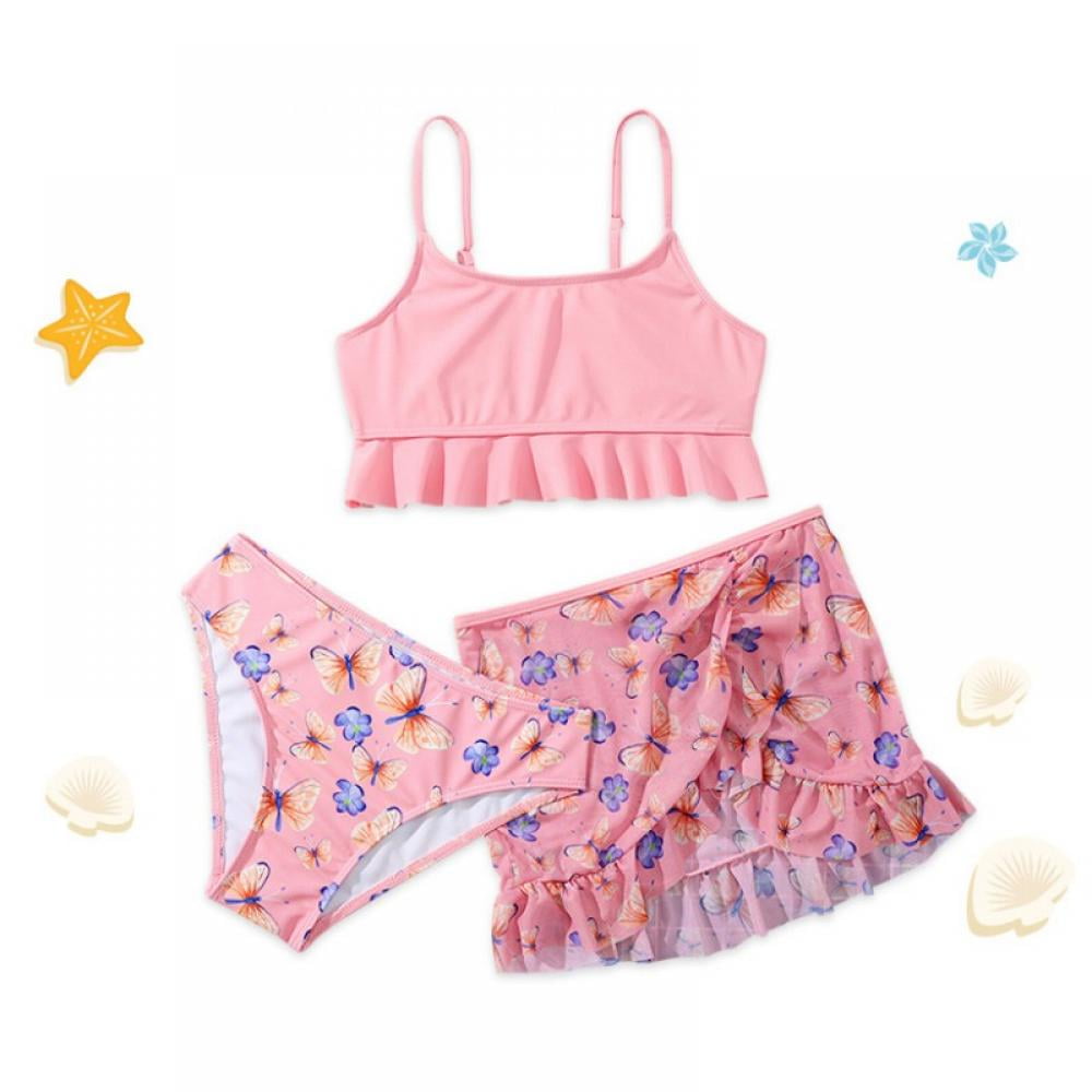Esho 612T Girls Swimsuits, Big Girls Floral Bikinis Bathing Suit, 3 Pieces, Size 612 Years