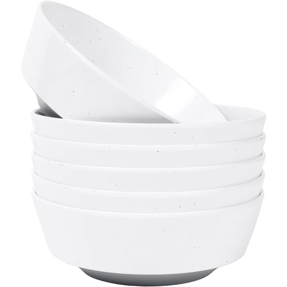 6-inch Melamine Bowls set of 6-20-ounce Dinnerware Cereal Bowls for Soup, Salad & Dessert | Dishwasher Safe & Space Saving(White/Grey)