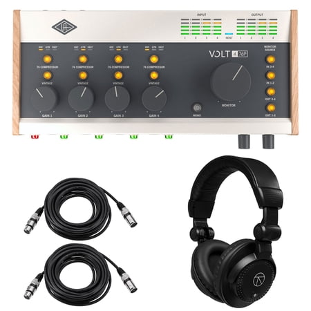 Universal Audio Volt 476P 4x4 USB 2.0 Audio Interface Bundle with TAPH100 Monitor Headphones 2x 25 Microphone Cable
