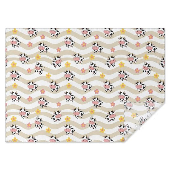 Beige Wave Cow Flower Pattern Rectangle Tablecloth 60"x84",Waterproof Polyester Rectangle Table Cloth, Wipeable Spillproof Polyester Tablecloth for Dining, Camping, Indoor and Outdoor