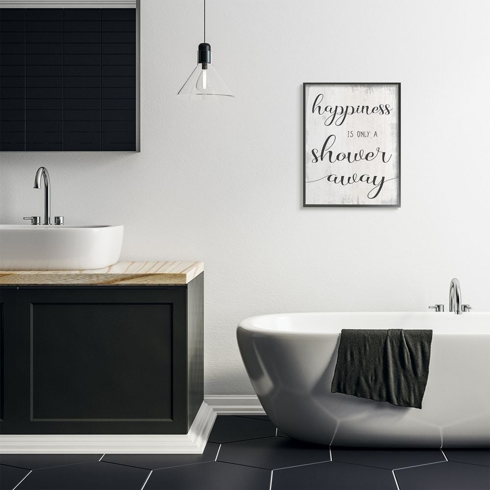 Stupell Industries Happiness is a Shower Away Rustic Bathroom Sign Designed by Daphne Polselli