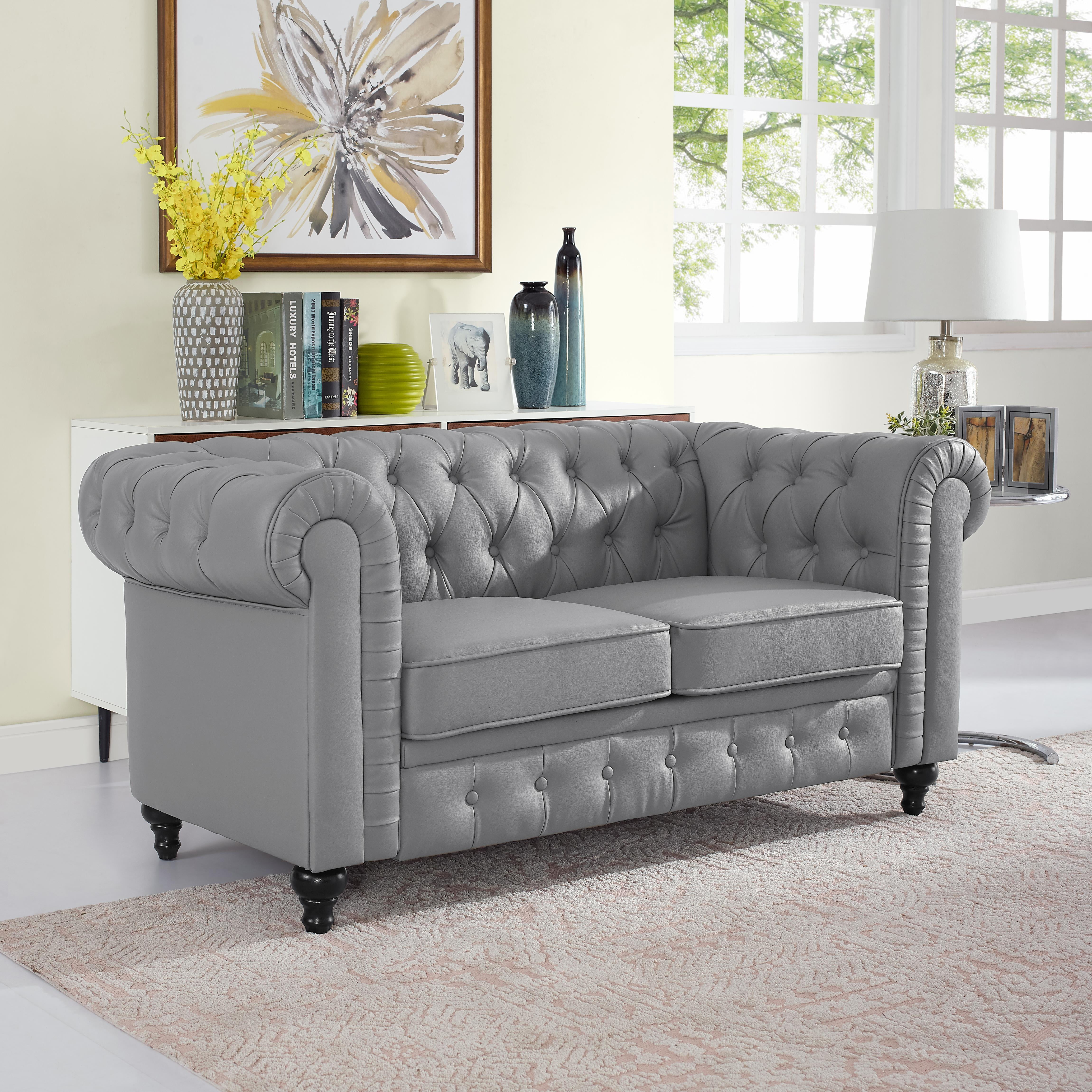 Emery Chesterfield Love Seat with Rolled Arms, Tufted Cushions by Naomi