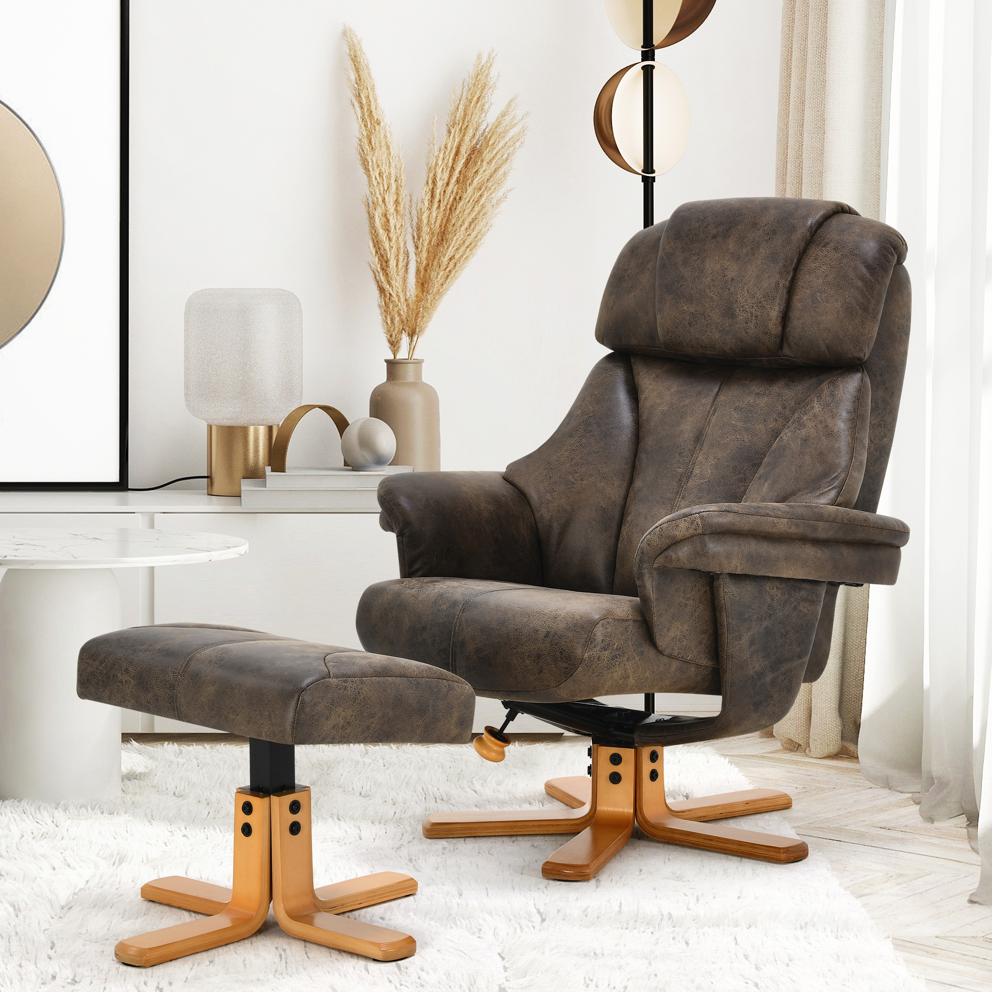 DWVO Vintage Living Room Chair Faux Leather Adjustable Recliner Chair