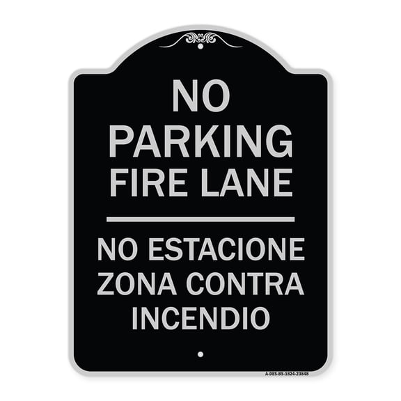 SignMission Designer Series Sign - No Estacione Zona Contra Incendio | Black & Silver 18" x 24" Heavy-Gauge Aluminum Architectural Sign | Protect Your Business & Municipality | Made in
