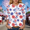 thumbnail image 2 of UngA 250th Anniversary Shirt Women 3/4 Sleeve American Flag Patriotic V-Neck Shirt 4th of July T-Shirt USA Flag Stars Stripes Graphic Tee Tops (Watermelon Red,XXXL), 2 of 8