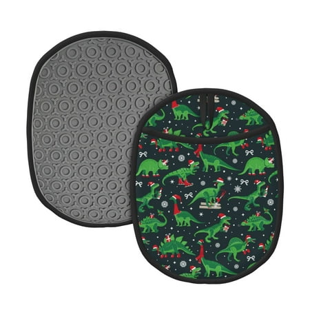 

Lukts Dino Christmas Party Print Silicone Pot Mat Mitten With Hanging Loop Heat Resistant Oven Mitts Non-Slip Bbq Baking Smoking Potholders