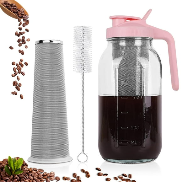 Cafetera Cold Brew QHH, 1,9 L, boca ancha, tarro rosa