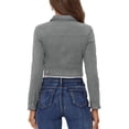 thumbnail image 3 of INSPIRE CHIC Women's Turn Down Collar Faux Suede Cropped Moto Jacket L Grey, 3 of 6