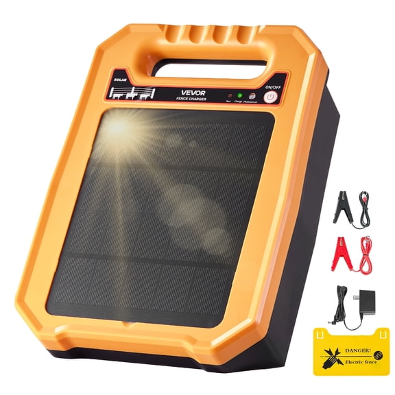 VEVOR Solar Electric Fence Charger, 0.3J 8kV Solar Powered Fence Energizer, 1.86 Miles Range & 7-Day Runtime, Weather-Resistant Electric Fence Kit for Livestock Poultry & Garden Protection