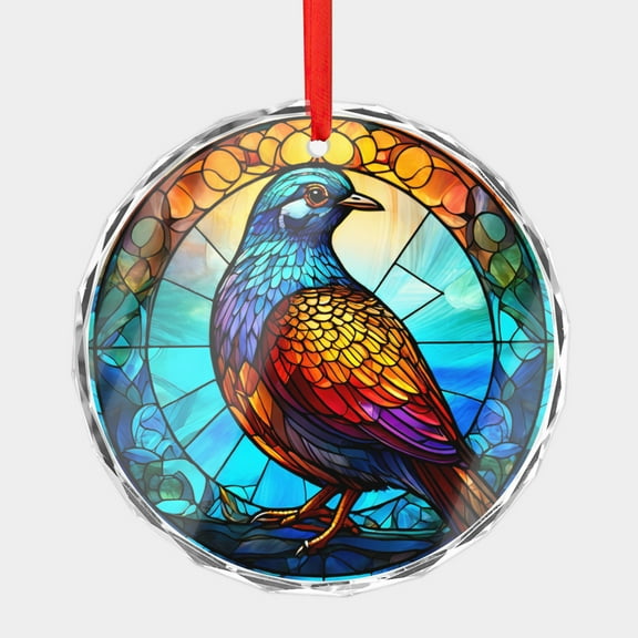 Crystal Glass Christmas Ornament Cool Quail Bird Stained Glass Style (Flat Design, Not Raised) Quails Birds Lover Holiday Ornaments for Xmas Tree