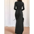 thumbnail image 4 of Women'S Solid Color Long Sleeve Crew Neck Ruched Waist Flowy A Line High Low Midi Irregular Split Dress Black S, 4 of 7