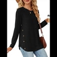 thumbnail image 3 of Blusas de Larga con Cuello Redondo para Mujer, Blusas Holgadas con Botones para Otoño e Invierno 2025. Negro XL, 3 of 10