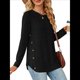 thumbnail image 3 of Blusas de Larga con Cuello Redondo para Mujer, Blusas Holgadas con Botones para Otoño e Invierno 2025. Negro XXL, 3 of 10