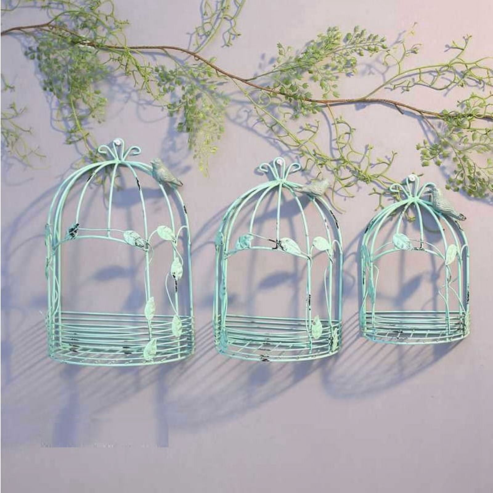 Vintage Country Wall Hanging Wire Iron Half Bird Cage Flower Pot Garden Decoration Retro Birdcage Storage Rack Pot A