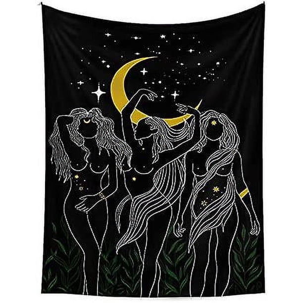 Fondos de fotografía de bruja Yoga Lady tapiz de fase lunar arte colgante de pared para dormitorio 59x51 pulgadas. (4)