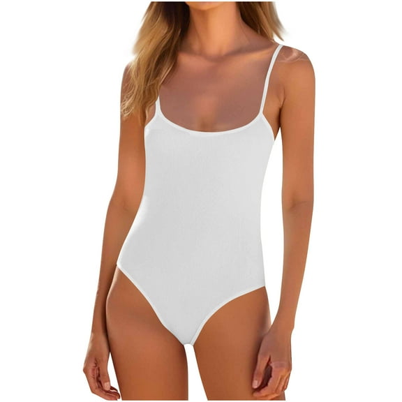 Women's Open Back Bodysuit Scoop Neck Spaghetti Strap Bodycon Cami Tops Sleeveless Basics Backless Body Suits (XL, White)