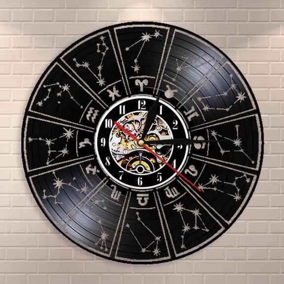 Vinyl Home Decor Wall Clock Zodiac Sign Vinyl Record Wall Clock Astrology Stars Decorative Wall Watch Clock Zodiac Gift