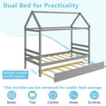 thumbnail image 6 of Gymax Twin House Bed Frame w/ Trundle Roof Wooden Platform Mattress Foundation Grey, 6 of 9