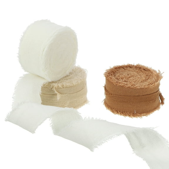 Uxcell Cotton Handmade Fringe Ribbon 1 Inch x 21 Yard Frayed Fringe Ribbons Beige/Nude/Khaki 3 Roll