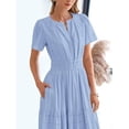 thumbnail image 3 of EASYBRA Women V Neck Puff Sleeve Pleated Maxi Dress Elegant A Line Layered Hem Summer Dress, 3 of 6