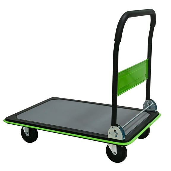 Heavy Duty Flatbed Cart, 660lbs Capacity Foldable Hand Truck with 360° Swivel Wheels, Anti-Slip Platform Push Cart for Warehouse, Loading, Storage -Green